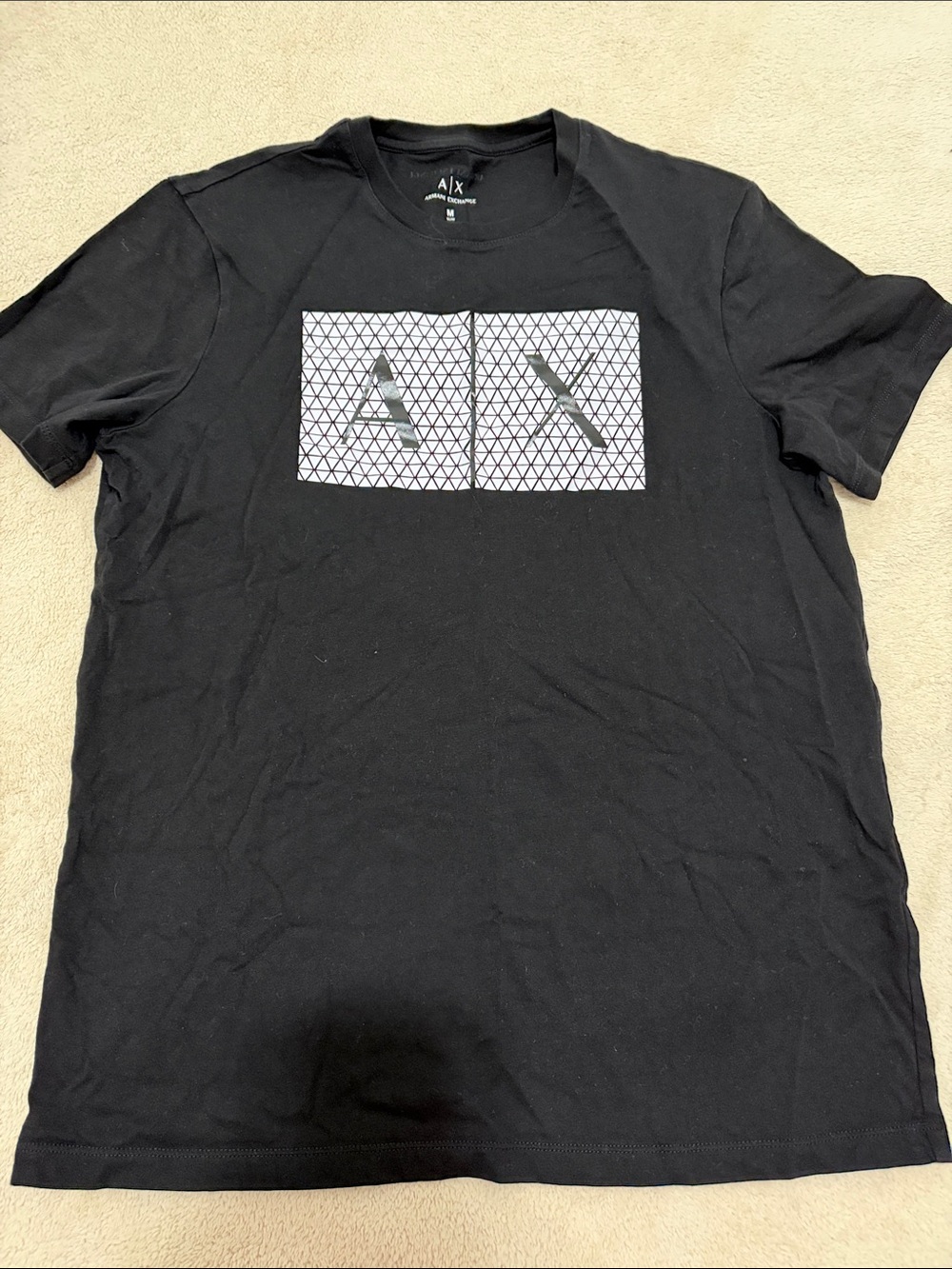 Armani Exchange Black Short-Sleeve Logo Tee with Geometric Print